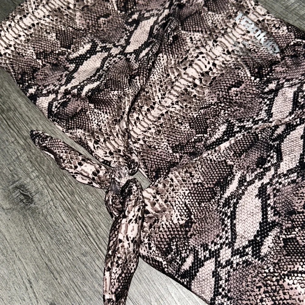 Frankie's Bikinis Brown Snake Print Tie Front Bikini Top